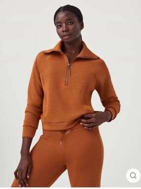 Spanx AirEssentials Half Zip Pullover Butterscotch Orange Sweatshirt Womens M